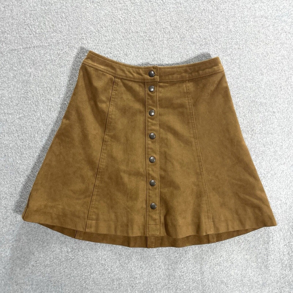 Abercrombie & Fitch Skirt Suede Faux Mini Size 0 Brown Front Button Womens Lined